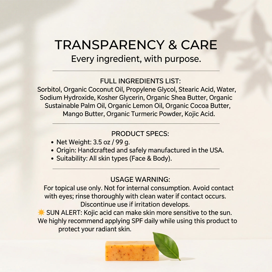 Radiance Complexion Bar: Kojic Acid & Turmeric